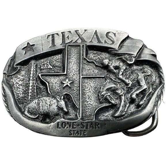 Texas‎ Lone Star Trophy Belt Buckle Antique Nickel 3" x 2" - Picture 3 of 8
